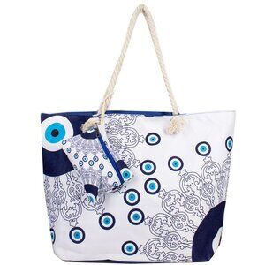 EVIL EYE CANVAS BEACH TOTE WITH WALLET